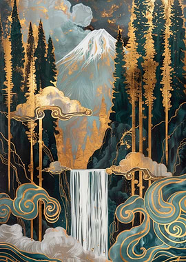 Japanese Waterfall Mountain Kintsugi Scenery