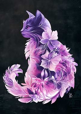 Purple Feather Flowered Cat