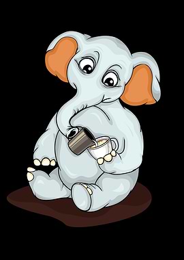 Cute Elephant Pouring Latte Art Coffee Lover Barista