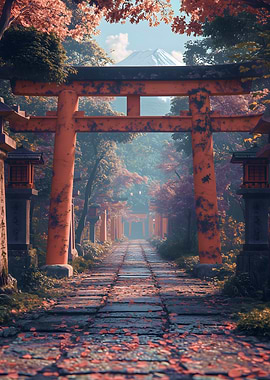 Japanese Shrine Path torii gate Fuji Japan