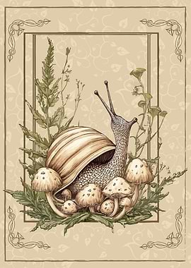 Cottagecore Snail and Mushrooms