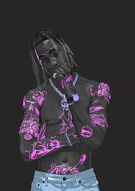 Travis scott Tattooed Man in Pink and Black