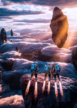 Astronauts on Floating Rocks