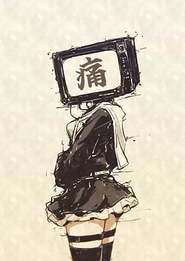 TV Head Anime Girl Sketch