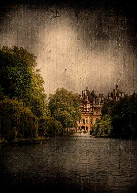 Vintage Cityscape with Lake