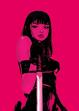 Pink Anime Demon Warrior with Sword