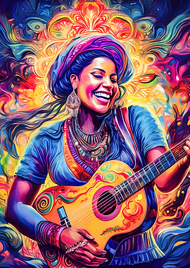 Woman Playing Guitar psychedelic