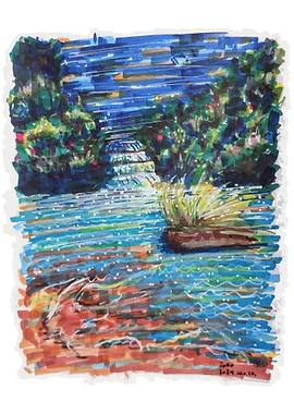 Waterfall Landscape Painting