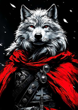 White Wolf with Red Cape