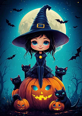 Cute Witch with Black Cats