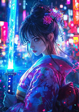 Cyberpunk Samurai Girl Japan