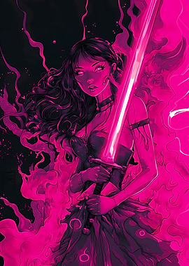 Warrior Anime Demon Woman with Sword