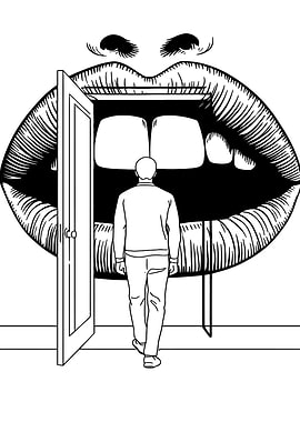 Man Entering Giant Mouth