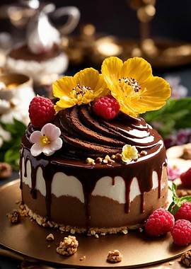 Chocolate Cake with Flowers