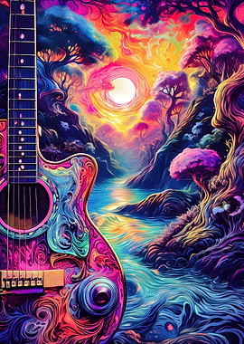 Psychedelic Guitar Fantasy Landscape