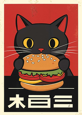 Cat Eating Burger