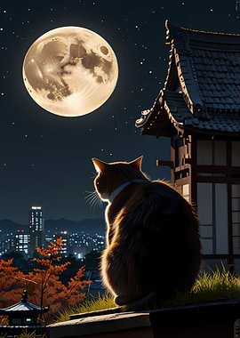 Cat Under Full Moon
