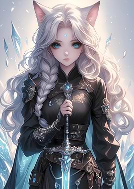 White-Haired Warrior with Sword