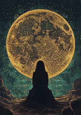 Silhouette Under a Giant Moon