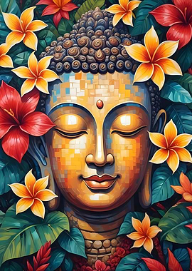 Colorful Vibrant Buddha Pixel Art