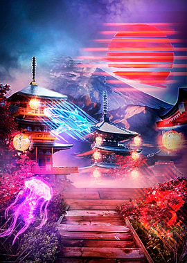 Japanese Temple Sunset Vibes