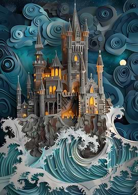 Papercraft Castle on Waves