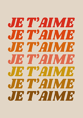 Je T'aime Retro Love Typography in Warm Gradient Colors