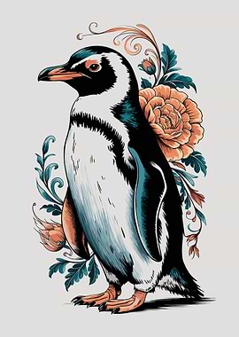 Penguin with Floral Design