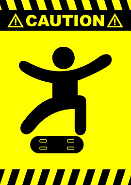 Caution Skateboarding Black And Yellow Funny Warning Sign
