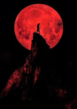 Wolf Silhouette Under Blood Moon