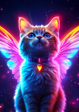 Neon Cat with Wings