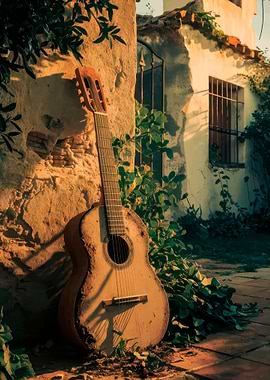 Acoustic Guitar by Old Wall