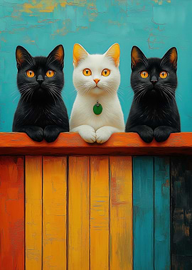 Three Cats on Fence