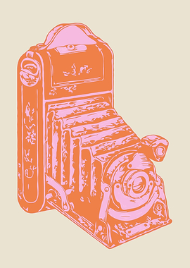 Vintage Camera Illustration in Retro Pink and Orange