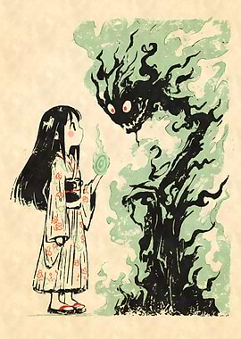 Yokai Girl and Flame Spirit