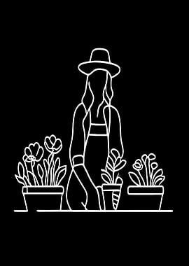 Woman Gardening Line Art