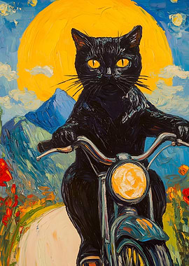 Black Cat on Motorcycle