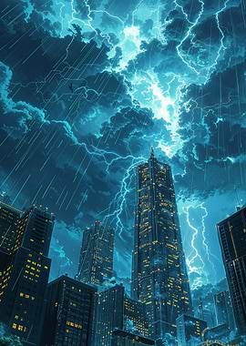 Lightning Storm Cityscape