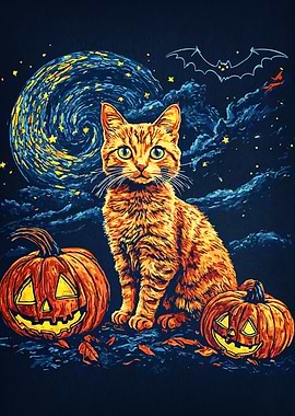 Halloween Cat & Pumpkins