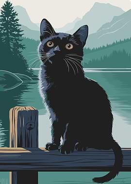 Black Cat by the Lake