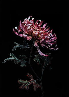 Pink Chrysanthemum on Black