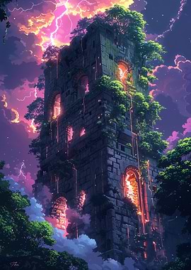 Ruined Tower in Storm