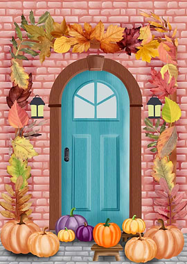 Autumn Doorway with Pumpkins