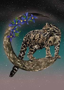 Clouded Leopard on Crescent Moon