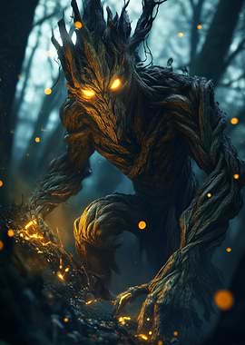Tree Creature with Glowing Eyes