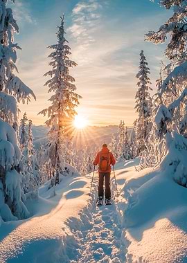Snowshoeing at Sunset