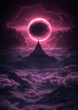 Pink Moon Over Cosmic Mountains