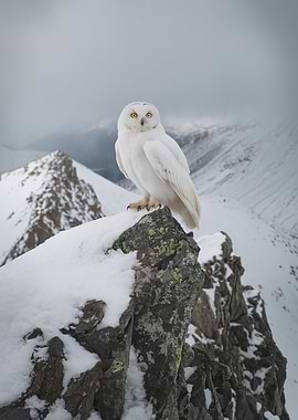 Snowy Owl on Mountain Peak