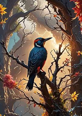 Bird in Autumn Forest