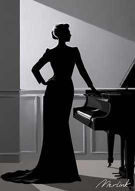 Silhouette of a Woman at a Piano
